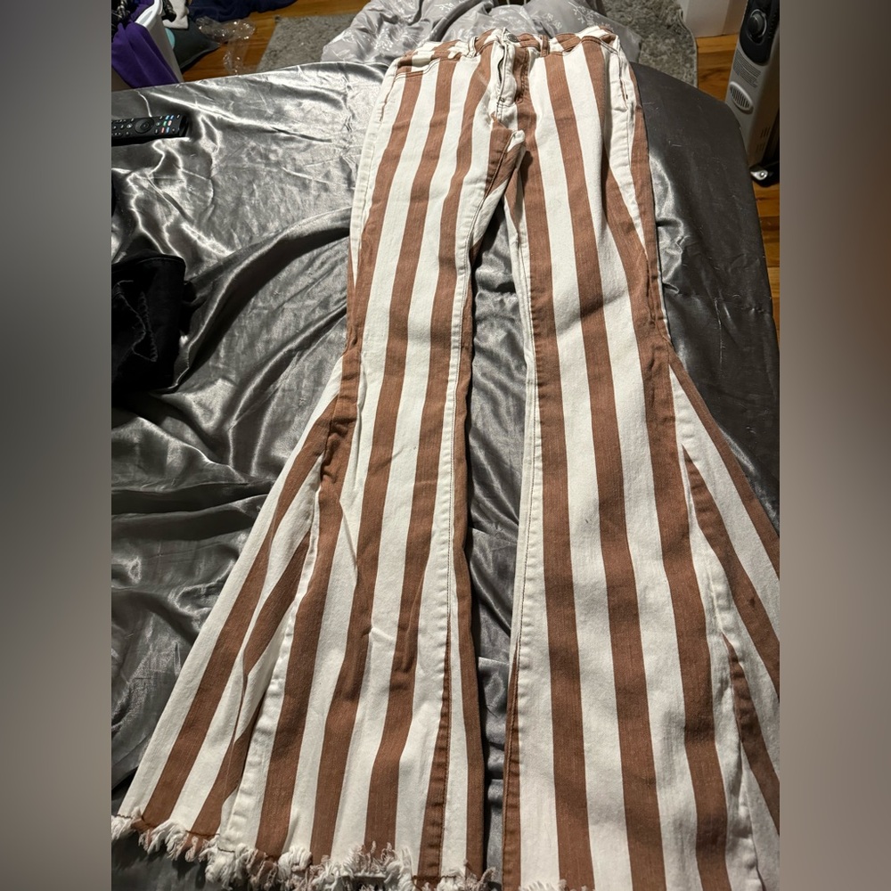Flared light brown and white striped jeans size small from Altar’d State
